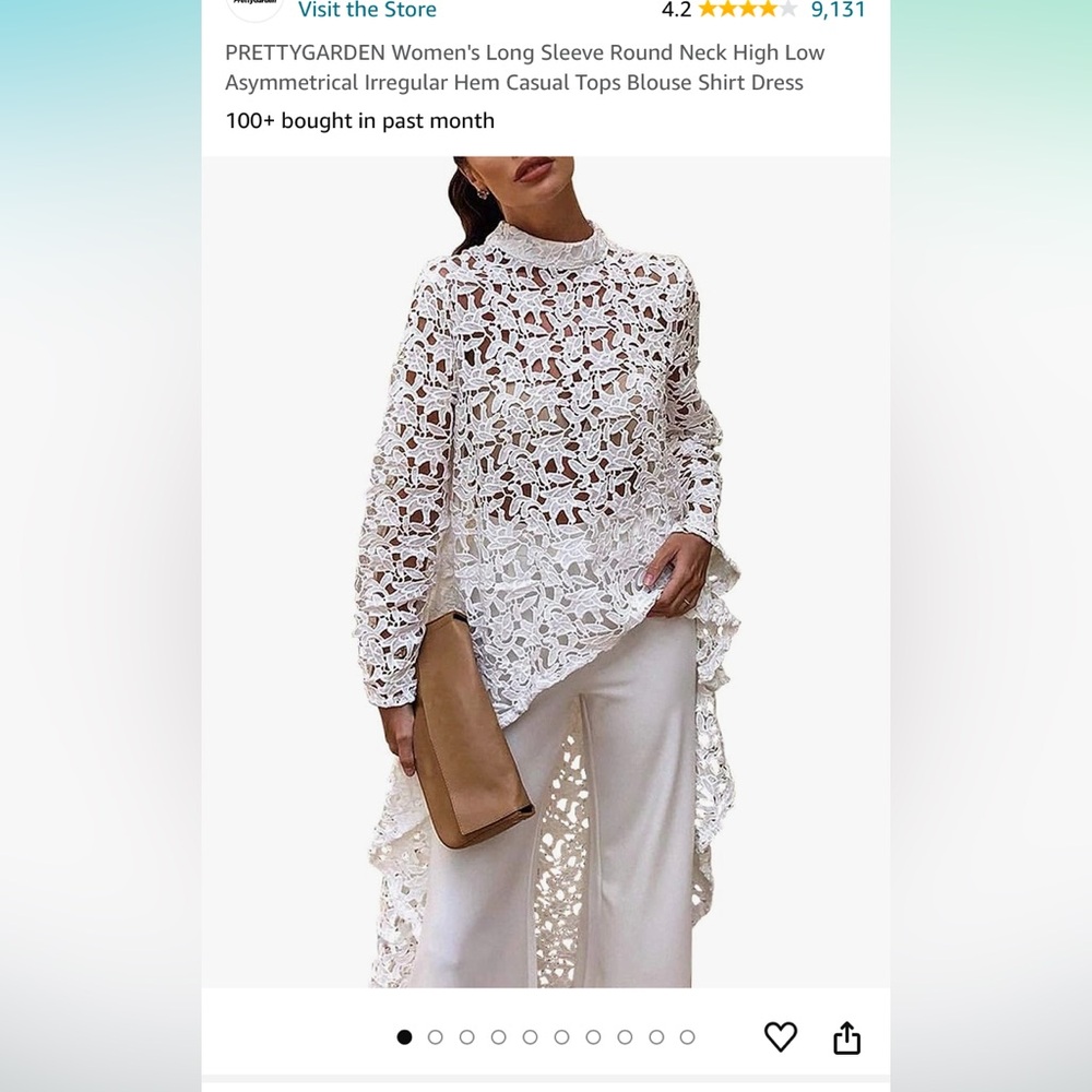 Women's White Lace High-Low Long Sleeve Top